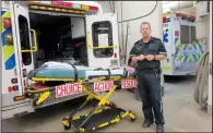  ?? NEWS PHOTO GILLIAN SLADE ?? Jay Bertrand, in the process of setting up an education event for a Grade 9 class, is retiring this week after nearly 30 years as an Emergency Medical Technician in Medicine Hat.