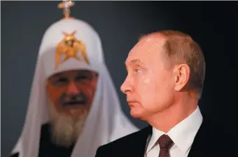  ??  ?? Vladimir Putin with Patriarch Kirill, the head of the Russian Orthodox Church, Moscow, November 2019