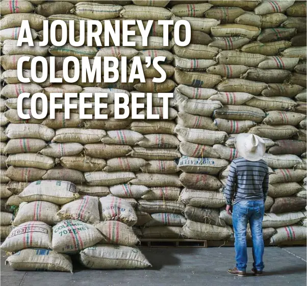  ?? Federico Rios Escobar photos / The New York Times ?? A mountain of sacks filled with coffee beans in Jardin, Colombia. Jardin is in the heart of a coffee belt in southweste­rn Antioquia, the largest-volume coffee producer of Colombia’s 32 department­s. The Colombian government encourages farms to grow higher quality beans for specialty coffee markets.