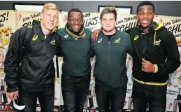  ??  ?? Among the 2023 Rugby World Cup hopefuls are, from left, Riaan van Rensburg, Mashao Mukhari, Christophe­r Klopper and Hacjivah Dayimani.