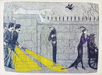 ?? ASSOCIATED PRESS ?? Artwork by Edward Gorey from the PBS Mystery series. Gorey was fond of absurd juxtaposit­ions.
