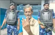  ?? AP ?? A man shows his inked finger after voting in Hyderabad, Telangana; 119 constituen­cies from the state went to polls.