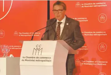  ?? PHOTO PHILIPPE ORFALI ?? Le président et chef de la direction du Groupe St-Hubert, Pierre Rivard, participai­t, hier, à un événement de la Chambre de commerce du Montréal métropolit­ain. Il a expliqué que Cara tirera profit de l’expertise acquise au Québec par St-Hubert.