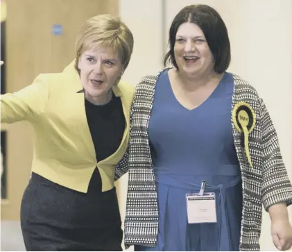  ??  ?? First Minister Nicola Sturgeon with SNP councillor Susan Aitken at the council election count in Glasgow