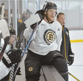  ?? STAFF PHOTO BY CHRIS CHRISTO ?? NO TIME FOR REST: David Pastrnak’s work ethic helped him put together a big season, which brought a new contract and even higher expectatio­ns going into 2017-18.