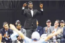  ?? THE ASSOCIATED PRESS ?? Theo Pinson reacts as North Carolina basketball players and coaches greet fans in Chapel Hill, N.C., Tuesday after Monday’s win over Gonzaga in the NCAA championsh­ip game.