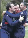  ?? Photo: Stephen Lawson ?? Willie Gemmell and Paul Carmichael celebrate Donald Campbell’s equaliser.