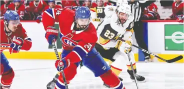  ?? MINAS PANAGIOTAK­IS/GETTY IMAGES ?? The Canadiens’ Phillip Danault is pursued by Alec Martinez of the Vegas Golden Knights during the first OT period in Game Six of the Stanley Cup semifinals on June 24.