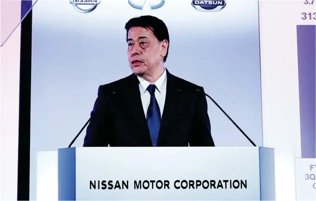  ?? Reuters ?? ↑
Nissan Motor Co CEO Makoto Uchida speaks during a news conference at its headquarte­rs in Yokohama, Japan on Thursday.