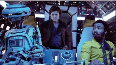  ??  ?? Han Solo (Alden Ehrenreich) and Lando Calrissian (Donald Glover) might have a bad feeling about the relatively poor box office performanc­e of Solo: A Star Wars Story — and about the prospects for the film franchise.