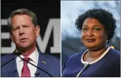  ?? THE ASSOCIATED PRESS ?? Georgia Gov. Brian Kemp Tuesday in Atlanta, left, and Georgia Democratic candidate Stacey Abrams in Decatur.