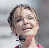  ?? NICHOLAS KAMM/GETTY-AFP ?? Then-vice presidenti­al candidate Sarah Palin speaks in 2015 in Washington. Palin has the biggest national profile in the packed field of candidates.