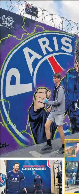  ??  ?? La imagen de Messi está por todos los lados de la capital francesa. Del mural en la calle