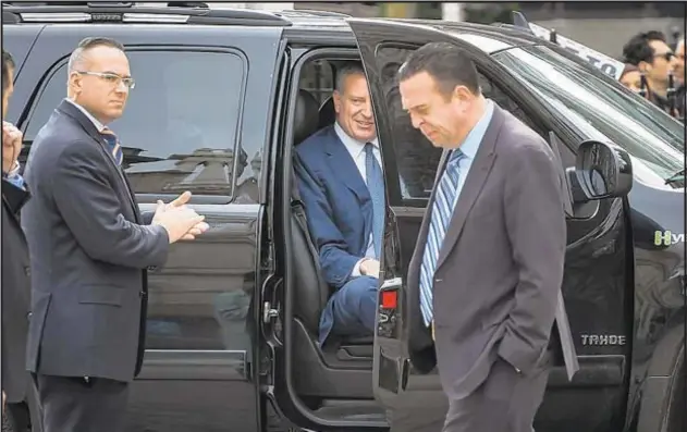  ?? ANTHONY DELMUNDO / NY DAILY NEWS ?? The SUV carrying Mayor de Blasio, who spoke out Friday about wrong-way e-bikes, was going against traffic when it smacked into a truck in Harlem, an NYPD report shows.