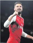  ??  ?? Two good: Olivier Giroud hails his second goal of the night
