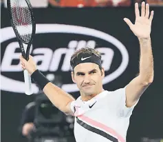  ?? — AFP photo ?? Federer celebrates beating Berdych in their men’s singles quarter-finals match on day 10 of the Australian Open tennis tournament in Melbourne.