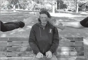  ?? Photo submitted ?? Callum Hakin, the DBSA’s Director of Charity, prepares for a slushie to the face in support of the 2020 Chillin’ 4 Charity event.