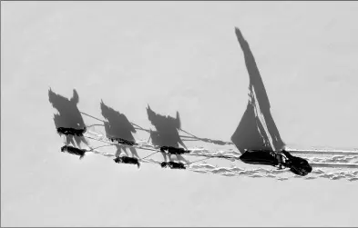  ?? ILYA NAYMUSHIN / REUTERS ?? Siberian husky dogs of the Royev Ruchey Park team pull a rig during a practice session for the Karadag Sled Dog Rally on the frozen Mana River in the Siberian Taiga area outside Krasnoyars­k, Russia, on Tuesday.