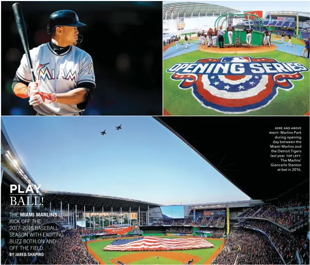  ??  ?? ơƞƫƞ ƚƧƝ ƚƛƨưƞ ƫƣơơƭ Marlins Park during opening day between the Miami Marlins and the Detroit Tigers last year. ƭƨʃ ƥƞɵƭ The Marlins’ Giancarlo Stanton at bat in 2016.