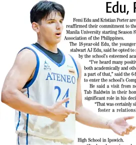  ?? PHOTOGRAPH COURTESY OF UAAP ?? KRISTIAN Porter will be seeing action for the Ateneo Blue Eagles in Season 87 of the UAAP men’s basketball tournament.