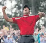  ?? AP ?? LEFT
Golfer Tiger Woods reacts after winning the Masters at Augusta National.