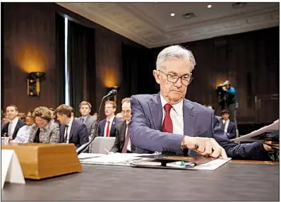  ?? AP/JACQUELYN MARTIN ?? Federal Reserve Chairman Jerome Powell testifies Thursday in the second day of the Fed’s semiannual monetary report to the Senate Banking Committee.