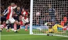  ?? Alex Pantling/Getty Images ?? Thomas Partey puts Arsenal ahead in the first half against Aston Villa. Photograph: