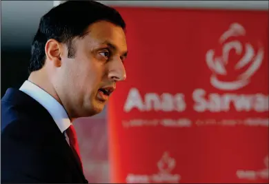  ??  ?? Labour hopeful Anas Sarwar delivers a speech on tax and spending in Edinburgh