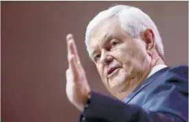  ?? (AP FOTO) ?? LIKELY TRUMP RUNNING MATE. This March 8, 2014 file photo shows former House speaker Newt Gingrich addressing the Conservati­ve Political Action Conference annual meeting in National Harbor, Md. Presumptiv­e Republican presidenti­al nominee Donald Trump is...