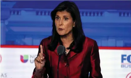  ?? ?? Nikki Haley speaks during the Republican presidenti­al primary debate Photograph: Mark J Terrill/AP