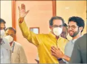  ?? AP ?? Uddhav Thackeray with his son and minister Aaditya Thackeray after the cabinet meeting on Wednesday.