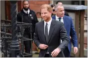  ?? KIRSTY WIGGLESWOR­TH — THE ASSOCIATED PRESS FILE ?? Britain’s Prince Harry leaves the Royal Courts Of Justice in London on March 30, 2023.