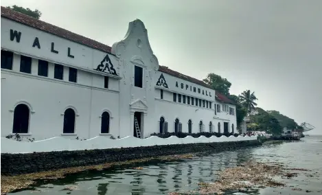  ??  ?? Aspinwall House is a 19th-century British heritage building in Fort Kochi and the main venue of the KochiMuzir­is Biennale.
From left: Chinese fishing nets were introduced in Kochi in the 14th century; Anish Kapoor’s Descension is a perpetual black whirlpool that appeared in the 2015 edition of the Biennale.