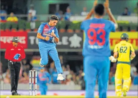  ?? AFP ?? India’s Chinaman bowler Kuldeep Yadav picked Aaron Finch ‘s wicket at Ranchi after the Aussie was caught in two minds playing the shot.