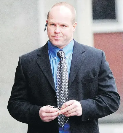  ?? NICK PROCAYLO/PNG ?? Former Mountie Derek Brassingto­n admitted in court to having sexual relations with a witness in the Surrey Six murder investigat­ion between June and December 2009.