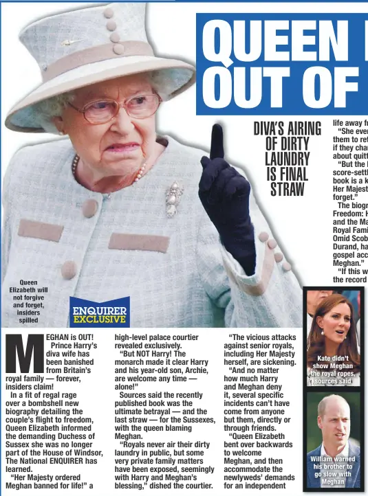  ??  ?? Kate didn’t show Meghan the royal ropes, sources said
William warned his brother to go slow with
Meghan ENQUIRER EXCLUSIVE