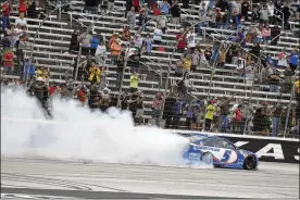  ?? RANDY HOLT / ASSOCIATED PRESS ?? Kyle Larson celebrates after winning a NASCAR Cup Series race at Texas Motor Speedway on Sunday in Fort Worth, Texas.