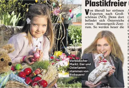  ??  ?? Vorbildlic­her Markt: Eier und Osterlamm stammen von Biobauern!