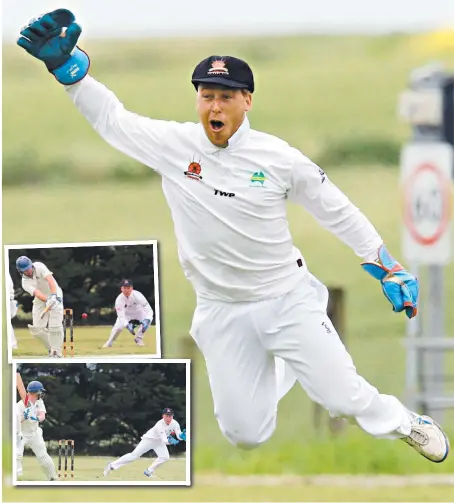  ?? Picture: MARK WILSON ?? GOT HIM: Little River wicketkeep­er Nathan Kenyon celebrates the wicket of Barrabool batsman Kane Pickering with a neat catch down the legside. But it was Pickering and Barrabool who had the last laugh, winning by 72 runs.