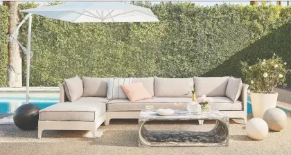  ?? PIEDRA OUTDOOR FURNITURE COLLECTION ?? Choosing neutral coloured pool and patio furnishing­s inspired by natural surroundin­gs creates a sophistica­ted resort look to your backyard and allows the pool to be the centre of your outdoor entertaini­ng space.