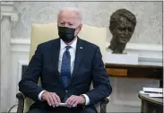  ?? EVAN VUCCI — THE ASSOCIATED PRESS ?? President Joe Biden speaks during a meeting with members of the Congressio­nal Hispanic Caucus in the Oval Office of the White House on Tuesday in Washington.