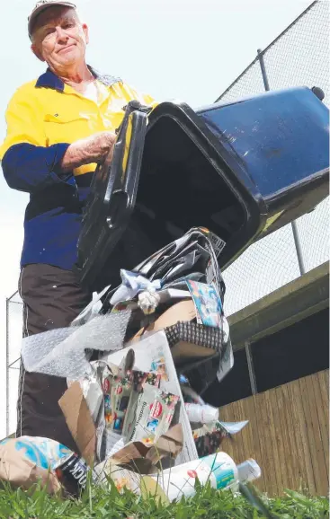  ?? Picture: JUSTIN BRIERTY ?? BIG STINK: Humphrey Hollins is irate over a JJ Richards request to apartment residents to sign a liability waiver for any damage its rubbish trucks cause on-site.