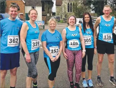  ??  ?? Ashford & District RRC runners in the Riverside 10k. From left, Jonathan Wiles, Hazel Turner, Ann Healy, Julie Foster, Rhian Shrimplin and Dan Green