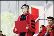  ?? (AP) ?? In this May 30, 2019 file photo, Mathematic­ian Ingrid Daubechies is presented with an honorary Doctor of Science degree during
Harvard University commenceme­nt exercises.