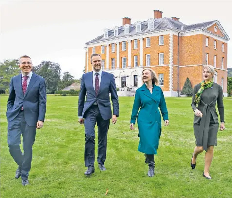  ?? ?? Liz Truss met
Baltic foreign ministers Edgars Rinkevics of Latvia, left, Gabrielius Landsbergi­s of Lithuania and Eva-maria Liimets of Estonia, right, at Chevening House in Kent