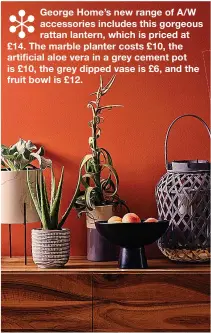  ?? ?? George Home’s new range of A/W accessorie­s includes this gorgeous rattan lantern, which is priced at £14. The marble planter costs £10, the artificial aloe vera in a grey cement pot is £10, the grey dipped vase is £6, and the fruit bowl is £12.
Neptune.
£775