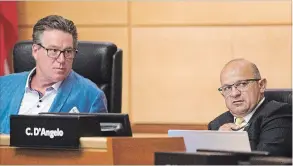  ?? BOB TYMCZYSZYN THE ST. CATHARINES STANDARD ?? Regional Chair Alan Caslin and CAO Carmen D'Angelo during a council meeting in July.