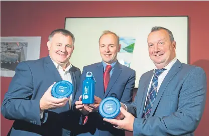  ?? Picture: Kim Cessford. ?? From left: Philip Soden, managing director of environmen­tal compliance and services, Scottish Water’s Mike Will and Iain Clunie of Zero Waste Scotland.
