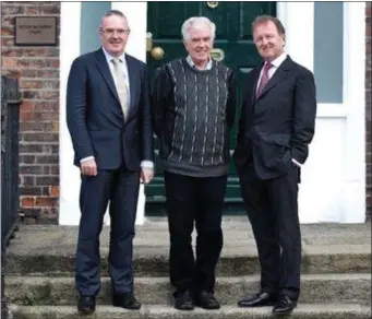  ??  ?? Paul Cunningham from Bray, CEO of Home For Life, Fr Peter McVerry and Charles O’Reilly Hyland, Chairman of Home For Life.