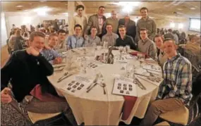  ?? CHRIS BARBER — DIGITAL FIRST MEDIA ?? Joining Old Timers President Bob Burton, rear second from right, are his son Mike Burton, rear second from left, and Little Leaguers from various schools around southern Chester County.